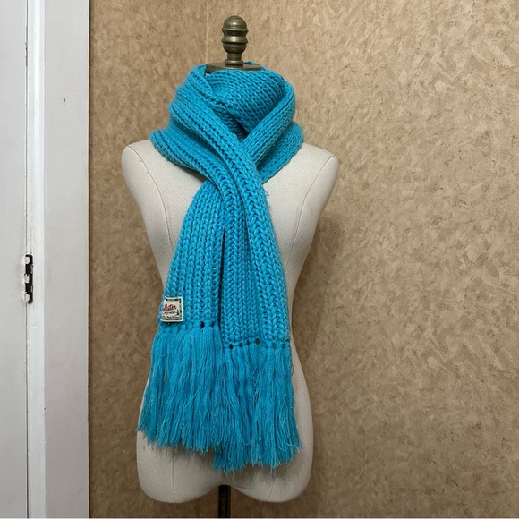 VTG Y2K 2000s Hollister Blue Silver Sparkle Chunky Knit Fringe Winter Scarf - Picture 7 of 9